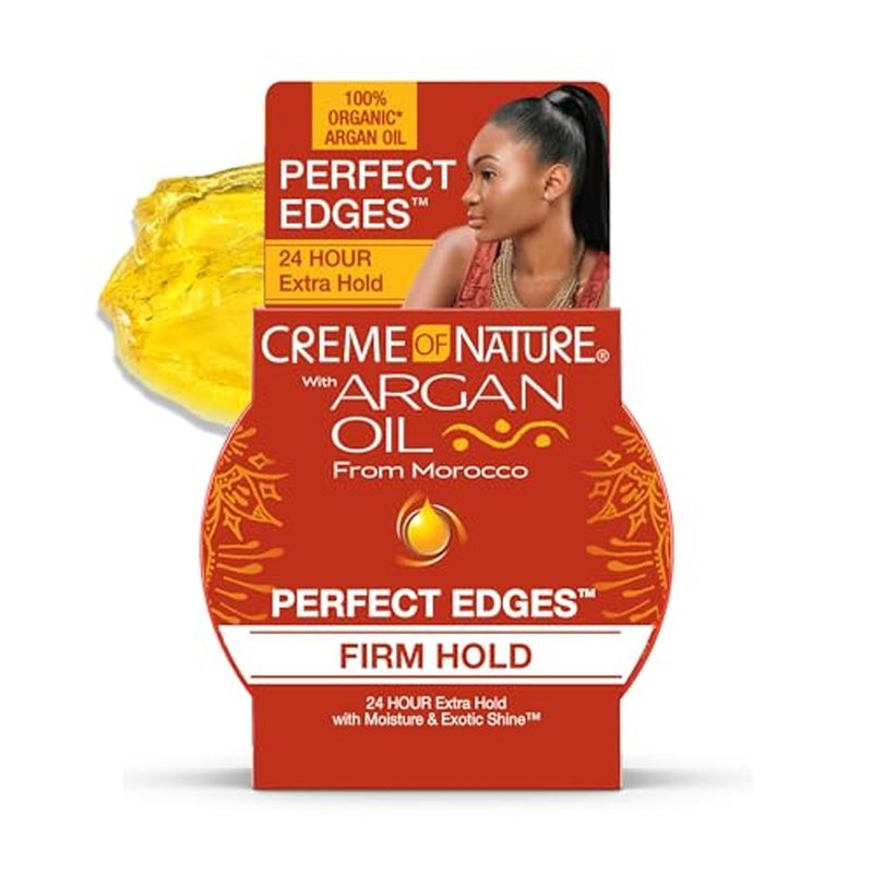 Creme of Nature Perfect Edges¢â Firm Hold Edge Control Gel, 24-Hour Hold, Non-Flaking, Frizz Control, Sleek Hair Gel, Argan Oil Edge Styler, 2.25 oz (Pack of 2)