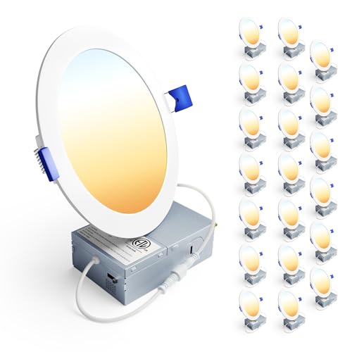 Ensenior 20 Pack 6 Inch Dimmable LED Recessed Light - Canless Wafer with 5CCT