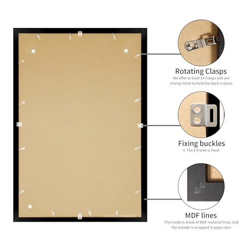 YESKAY 24x36 Black Picture Frame Set of 3 - Wall Display for Photos & Posters