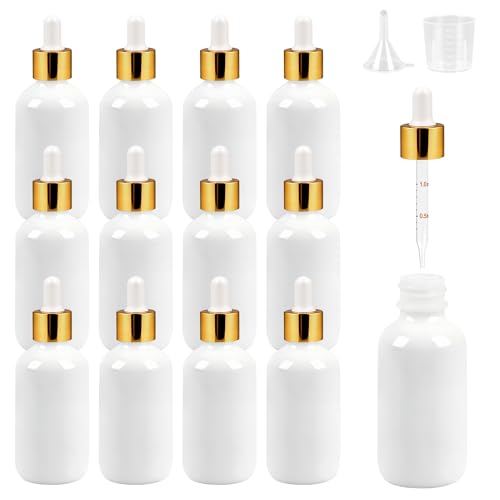 Light-Proof White Porcelain Dropper Bottle Set - Refillable 2oz, 12 Pack