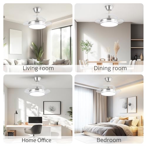 30-Inch Retractable Ceiling Fan with Lights - Brushed Nickel, Dimmable LED, Remote Control, 6 Speeds