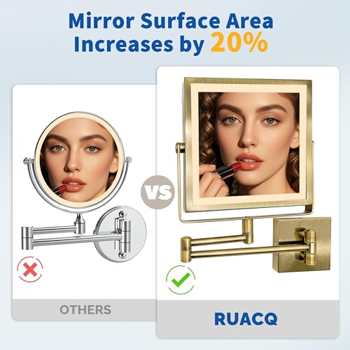Ruacq Wall Mounted Makeup Mirror with Lights 1X/10X - Antique Brass