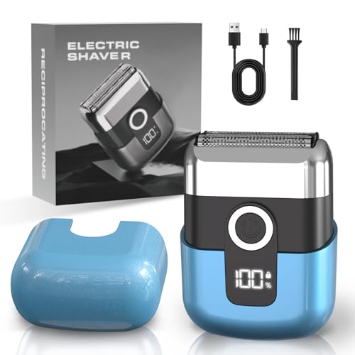 Mini Electric Razor for Men Face - Blue, 3-Blade Waterproof Shaver