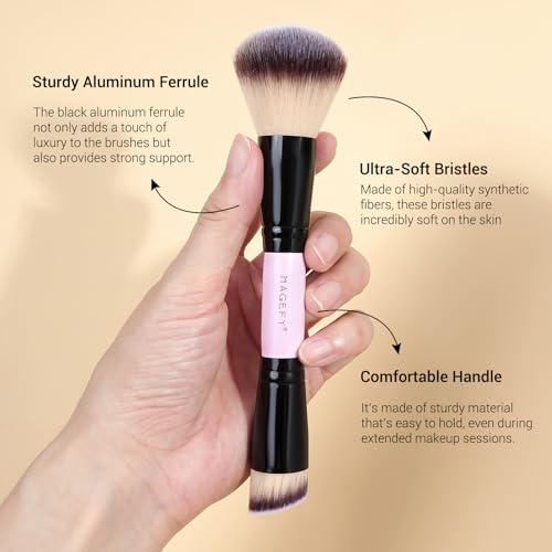 MAGEFY Pink 12-Piece Makeup Brush Set with Bag - Double-Ended Face & Eye Brushes