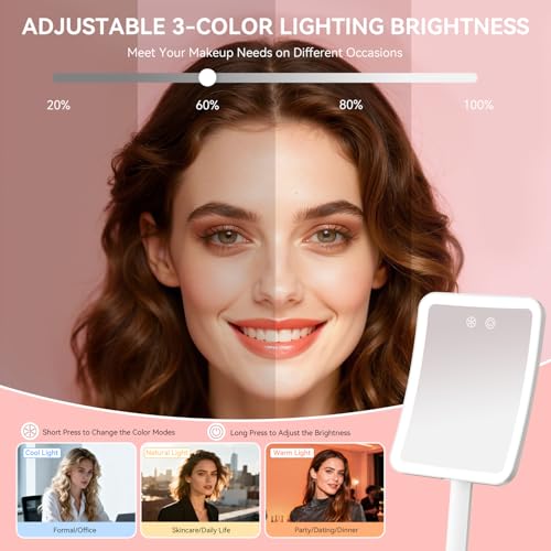 Auxmir 30X Magnifying Travel Makeup Mirror with LED Lights - Rechargeable, Compact, White