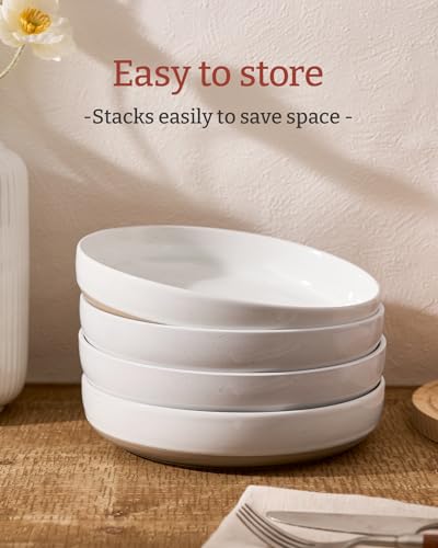 Milkyway Pasta Bowls Set of 8 - 8.25 Inch White Speckled Dinnerware