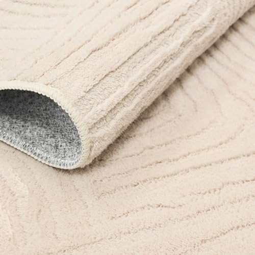 Arch Beige Washable 6x9 Area Rug - Soft High-Low Pile, Noise Reduction