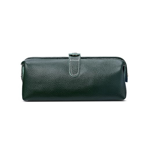 Dark Green Travel Leather Makeup Bag Waterproof Small Storage Bag