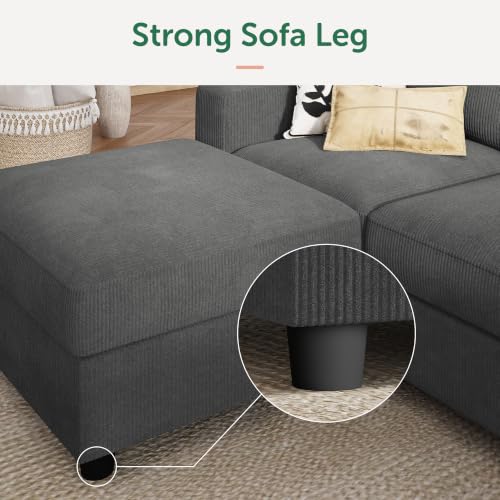 HONBAY Dark Grey Corduroy Ottoman with Storage, 27.6"D x 25.6"W x 17.7"H