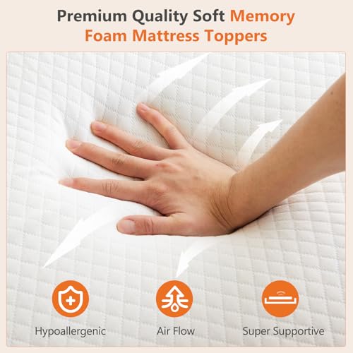 Sweetcrispy King Memory Foam Mattress Topper 2 Inch Gel Infused, White