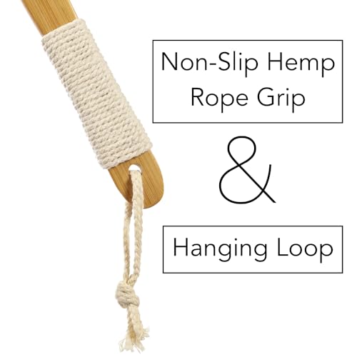 Natural Loofah Shower Scrubber w/Removable Bamboo Handle, Gentle Exfoliation, Long-Ergonomic Handle w/Hemp Rope Grip, Extra Loofah Included for Close Washing, Plastic-Free, Eco-Friendly