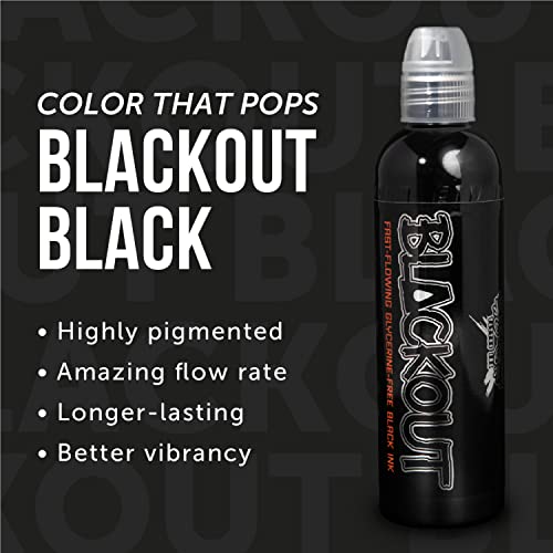 World Famous Tattoo Ink Blackout Black 8oz - Ultra-Thin, Long-Lasting Professional-Grade Ink for Lining & Shading
