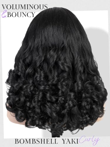 13x6 HD Lace Front Synthetic Wig with Natural Yaki Texture & Bouncy Curls