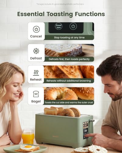 Amaste Green 4-Slice Retro Toaster with Touch Screen & Digital Countdown