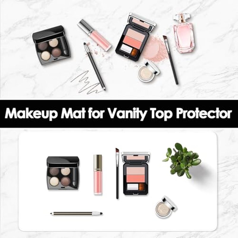 Makeup Mat for Vanity to Protect Desk Top 31.5 x 15.7 in, Dual-Sided Makeup Mat, Easy to Clean Desk Pad - Waterproof and Oilproof Vanity Accessories (White and Khaki)