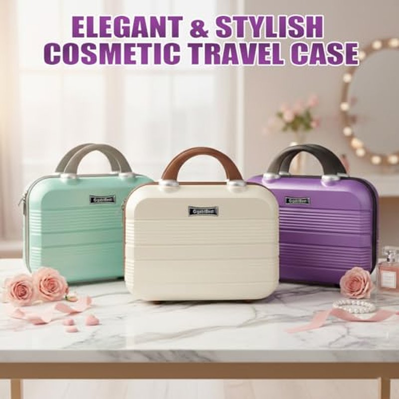 14" Portable Hard Shell Makeup Travel Case - Stylish PC+ABS Cosmetic Organizer for Women - Scratch-Resistant, Elastic Strap, Mini Suitcase - Perfect for Romantic Gifts£¨Futuristic Purple£©