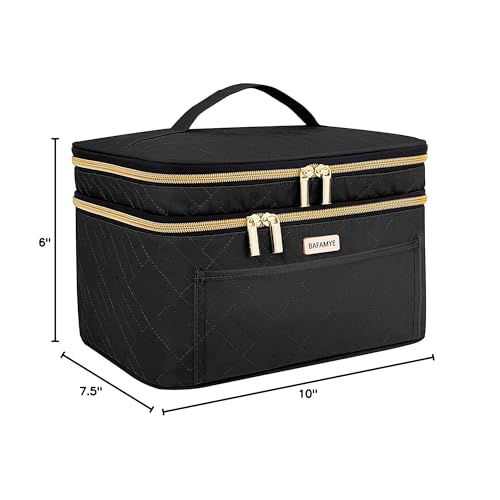 Large Travel Makeup Bag with Multiple Compartments and Brush Holder