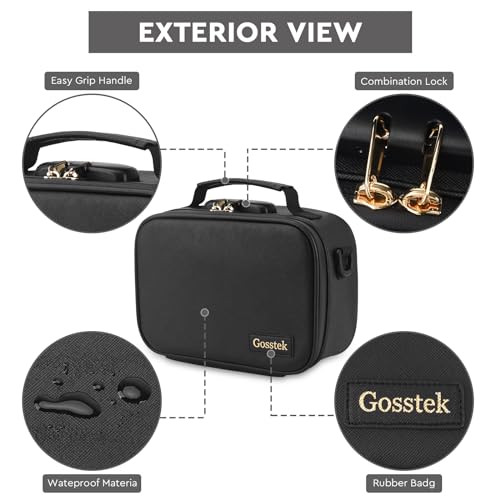Black PU Leather Travel Organizer Bag with Lock - Medium Portable Storage Case