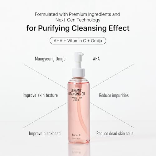Parnell AHA Omija Ceramic Cleansing Oil 6.76 fl oz | Pore Purifying Sebum Control Deep Cleanser | AHA LHA PHA Omija | Non-Drying Korean Skincare (200ml)