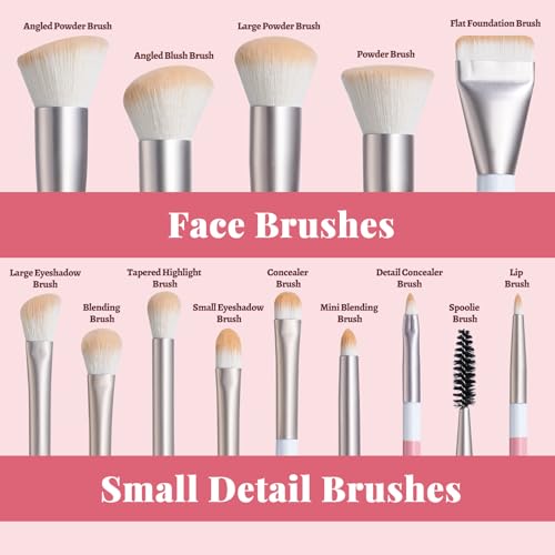 14-Piece Makeup Brush Set with Travel Bag - Face, Eye & Concealer Tools