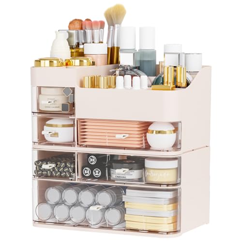 Cq Acrylic Pink Large 6-Drawer Makeup Organizer for Vanity & Bathroom