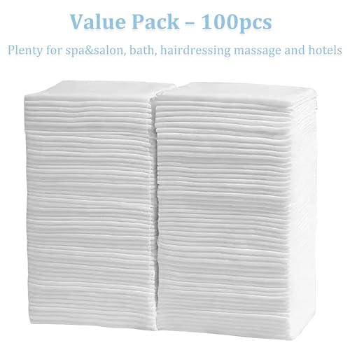 Disposable Bath Hair Towels 100-Pack 12x28 Inches Soft & Absorbent Spa Towels