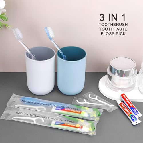 100 Pack Disposable Toothbrushes with Toothpaste and Floss - Individually Wrapped - Multiple Colors