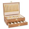 Carbonized Black Wooden Silverware Storage Box 2-Layer Flatware Case with Drawer