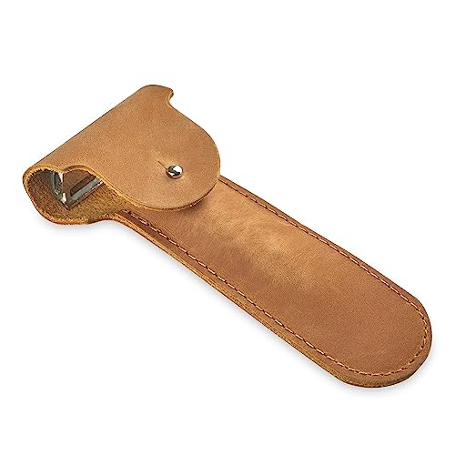 Safety Razor Head Protecting Leather Cover, Genuine Cowhide Leather Double Edge Safety Razor Case Accessories for Travel, Butterfly Razor Case, Soft Leather Double Edge Razor Case (Vintage Brown)