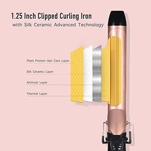 Long Barrel Curling Iron - 1.25 Inch Ceramic Curling Iron for Long Hair - Rose Gold