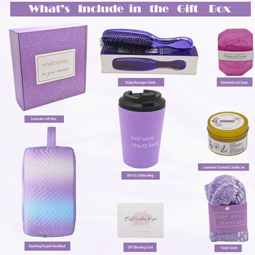 Self Care Gifts for Women, Birthday Gift Set Thinking of You Package Stress Relieve Relaxing Care Get Well Soon Gift Ideas for Her Friends Mom Wife Bestie Gift Basket (Violet)