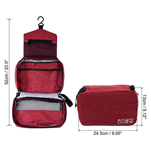 PATIKIL Travel Toiletry Bag, Portable Makeup Organizer Waterproof Toiletry Bag with Hanging Hook for Men and Women, Wine Red
