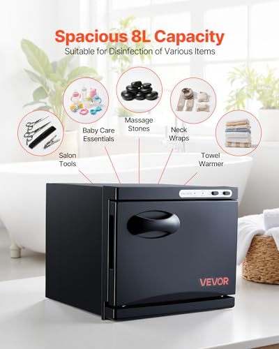 VEVOR 8L Small Towel Warmer Cabinet - Black Stainless Steel Spa & Salon