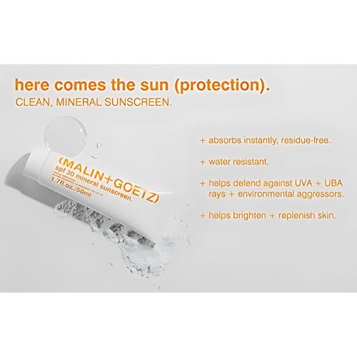 MALIN+GOETZ SPF 30 Mineral Sunscreen | Face & Body Broad Spectrum Sun Protection with Zinc Oxide, Titanium Dioxide, Shea Butter | Hydrating & Brightening | Vegan, Reef-Safe, Cruelty-Free (1.7 Fl Oz)