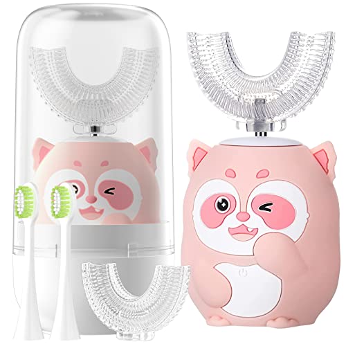 Kids U Shaped Sonic Electric Toothbrush Pink - Timer & 6 Modes, Light Pink Variation