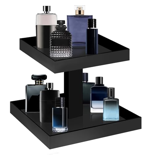 Black Perfume Organizer for Men - 2 Tier Acrylic Cologne Rack Vanity