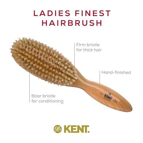 Kent LC4 Finest Detangler Hairbrush with Boar Bristles & Cherrywood Handle - Model LC4