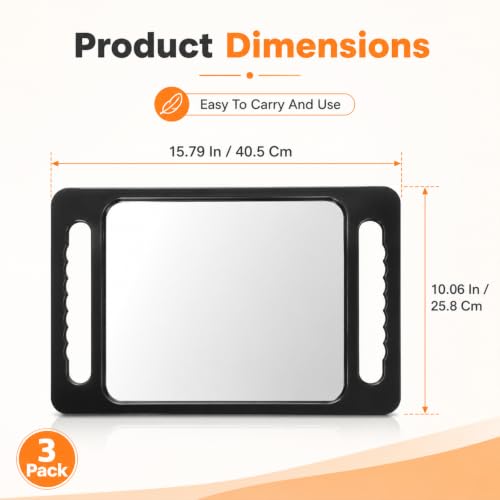 3 Pack Unbreakable Portable Makeup & Handheld Mirror with Double Handles - Large Salon Tray Mirror for Stylists & Barbers - Variation 3