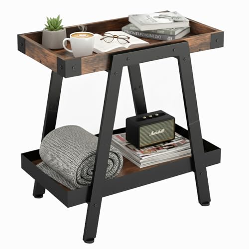 IPARTS EXPERT Farmhouse Side Table Rustic Brown Classic Style, 22in