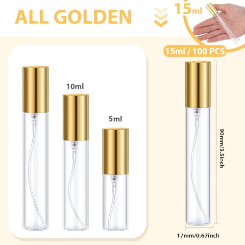 50 Pcs 15ml Refillable Perfume Bottles with Gold Lids - Travel Size, Clear Glass