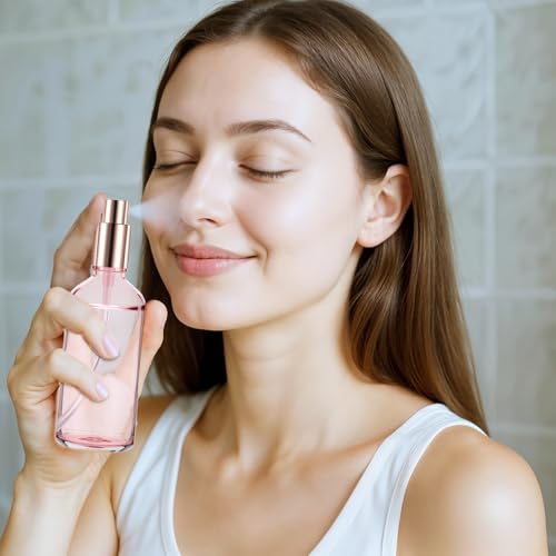Pink Glass Spray Bottles Set - Refillable 3.4 Oz Fine Mist Atomizers for Perfumes & Essential Oils