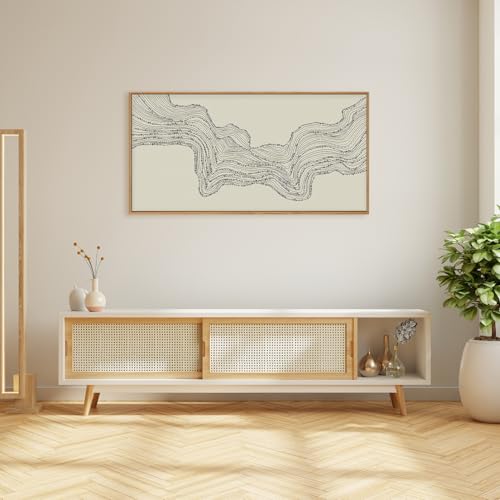 Wave Line Abstract Wall Art Set - 40x20 Inch Black Beige Minimalist Canvas Decor