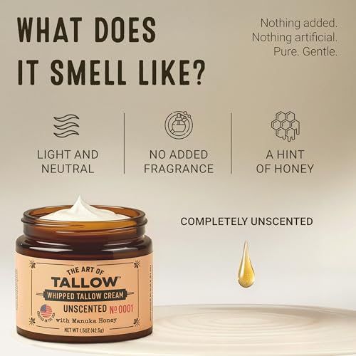 Organic Whipped Tallow Balm - Unscented Face & Body Moisturizer, Sensitive Skin