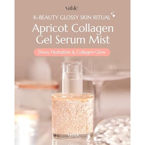 Apricot Collagen Gel Serum Mist - Korean Face Moisturizer French Patented with 8-Layer Hyaluronic Acid, Bakuchiol, Adenosine for Hydration Glow Firming Anti-Aging Spray, 6.76 fl.oz.