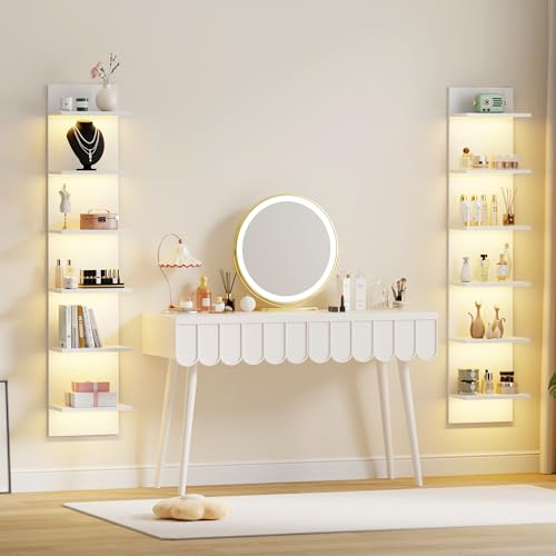 White 6-Tier Wall Shelf with RGB LED Lighting - 57-Inch Floating Storage