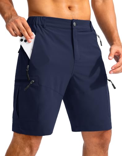 Men's Hiking Cargo Shorts - 9-Inch Inseam, Medium, Navy, Lightweight Outdoor Shorts with 5 Zipper Pockets