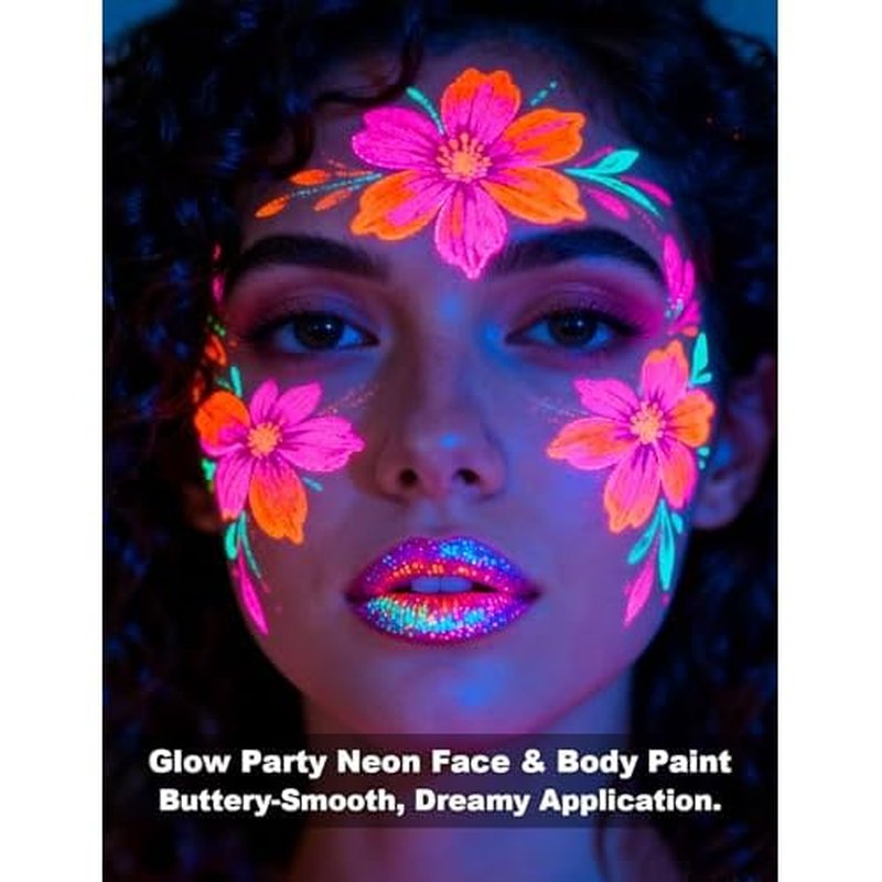 12 Pack Glow Face Body Paint Kits, Glow In The Dark Under UV Black Light, Neon Face Painting for Adults, Glow Party Supplies Rave Christmas Festival accessories