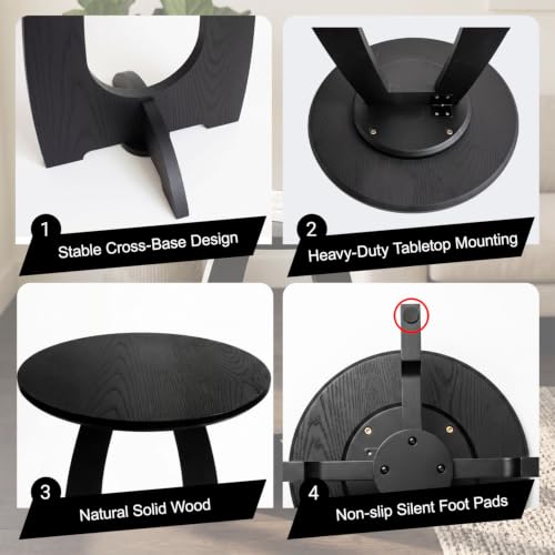 Solid Wood Round End Table - Black Mid-Century Modern Side Table