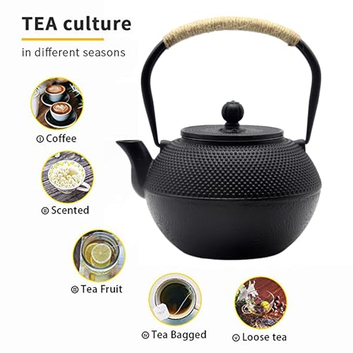 YJX 1200ml Cast Iron Teapot Set with Warmer - Japanese Stovetop Tea Kettle & Cups, Model 1