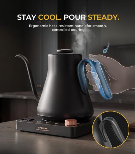 Epeios White Gooseneck Electric Kettle 1°F Temp Control 1200W 0.9L